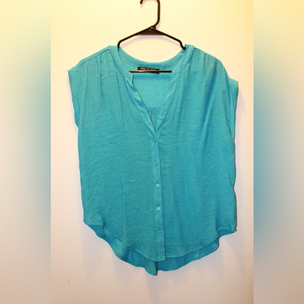 Aqua Button-Up Blouse